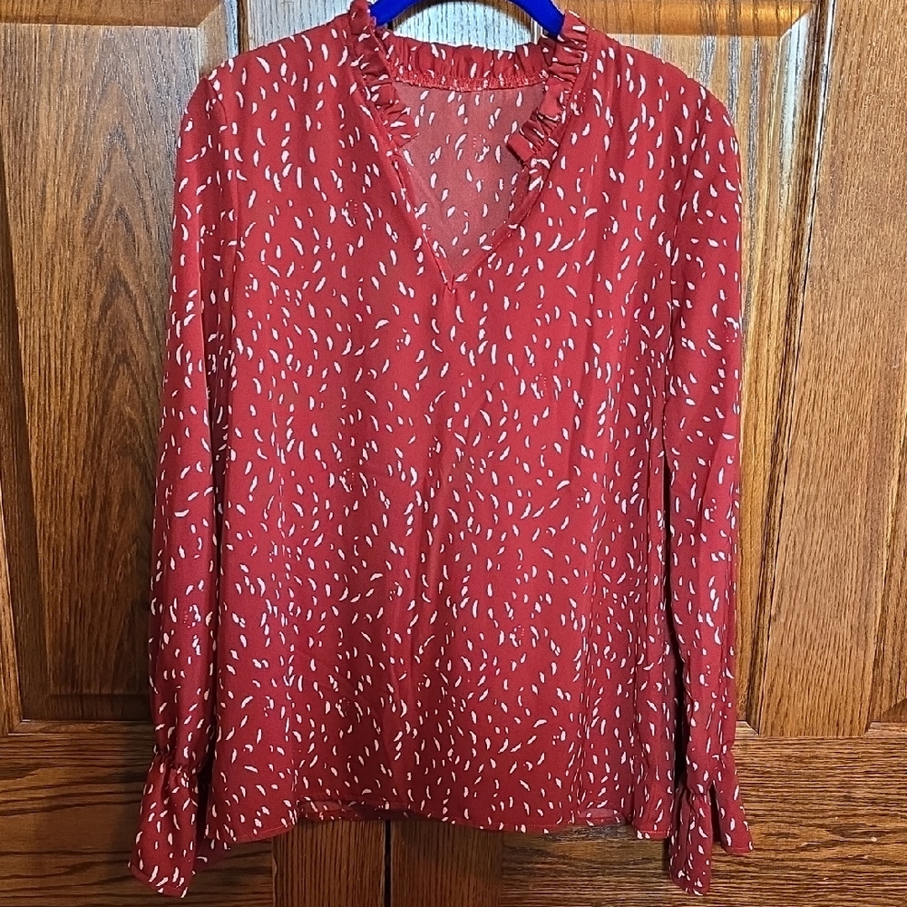 Red and White Patterned Women's Top